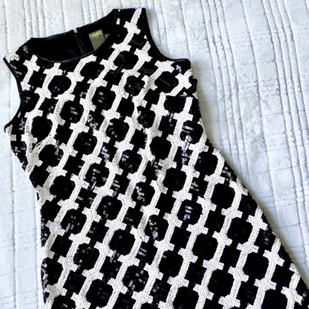 Taylor Dresses Black and White Sequin Mini Dress